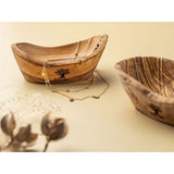 SOLTAKO Hoogwaardige snackschalen van olijfhout, decoratieve schaal hout, sieradenschaal, olijfhout schaal voor dips, dipschaal, handwerk. Ca. 14 cm, hoogte 4,5 cm