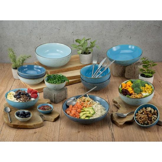 Serie Nature Collection Aqua, 4-delige serviesset, mueslikom, smoothibowl van aardewerk