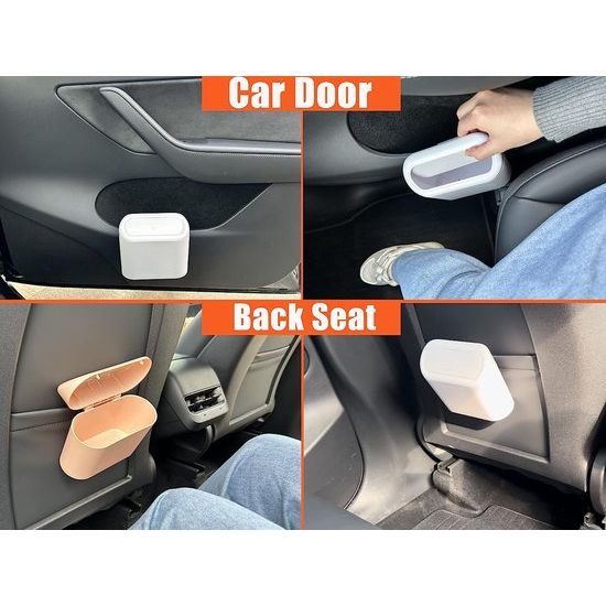 2 x vuilnisemmer auto met 120 stuks auto-afvalzakken, automatische afvalemmer, kleine auto-afvalemmer met deksel, hangende opbergdoos, auto-accessoires (roze)