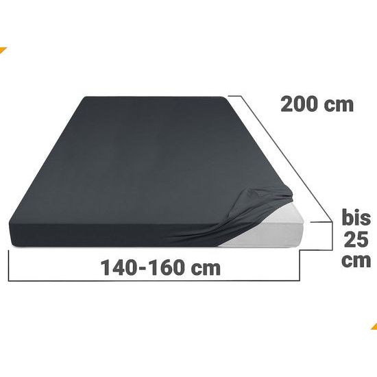 Hoeslaken, klassiek jersey, verkrijgbaar in 22 moderne kleuren en 6 verschillende maten, 100% katoen, antraciet, 140-160 x 200 cm