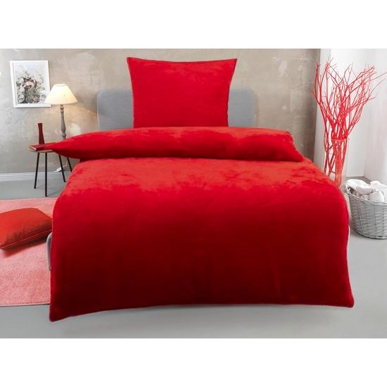 Winter-dekbedovertrek met kussensloop, koraalfleece, voelt als kasjmier, 135 x 200 cm, rood, 135 x 200 cm