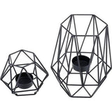 2 stuks metalen theelichtkaarsenhouders geometrische metaaldraad ijzer theelichtkaarsenhouder voor bruiloft vakantie party decoraties (zwart)