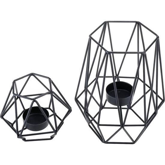 2 stuks metalen theelichtkaarsenhouders geometrische metaaldraad ijzer theelichtkaarsenhouder voor bruiloft vakantie party decoraties (zwart)