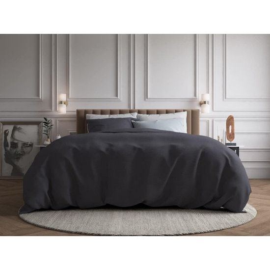 100% Katoen Dekbedovertrek 155cm x 220cm Antraciet/Grijs - Zacht & strijkvrij dekbedovertrek met rits - Tweekleurig dekbedovertrekset met 2 kussenslopen 80cm x 80cm