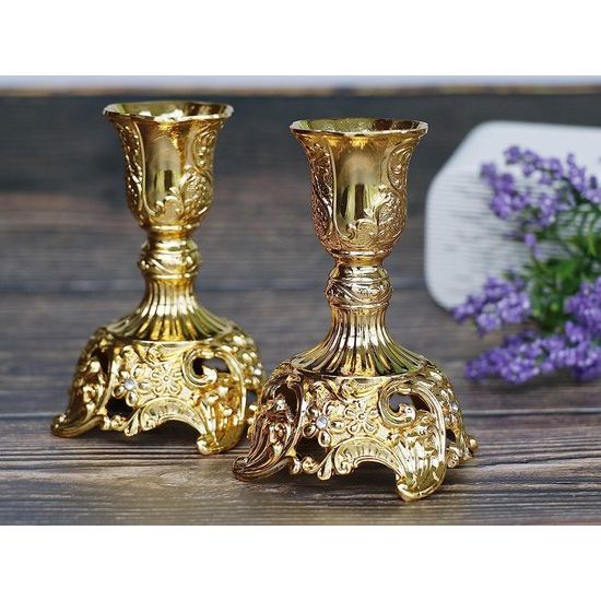 Luxe gegraveerde gouden kandelaars Set van 2 premium gouden kandelaars (goud)