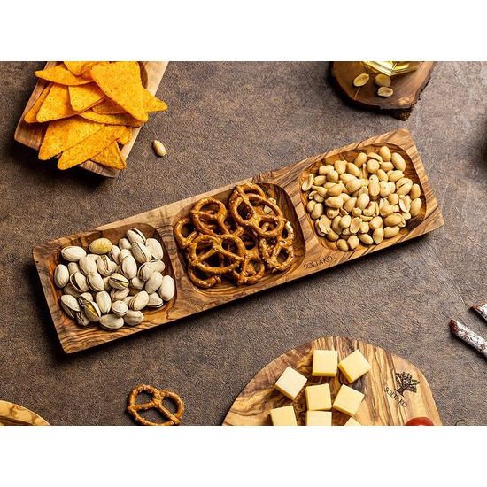 Snackschaal van olijfhout dipschaal tapastel schaal hout olijfhout houten schaal broodschaal diverse vormen en maten (snackschaal 1-delig)