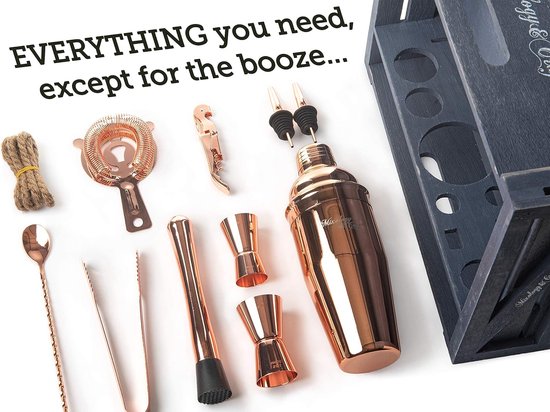 Cocktailshakerset 11-delig. - Cocktailset van roestvrij staal met baraccessoires - koper