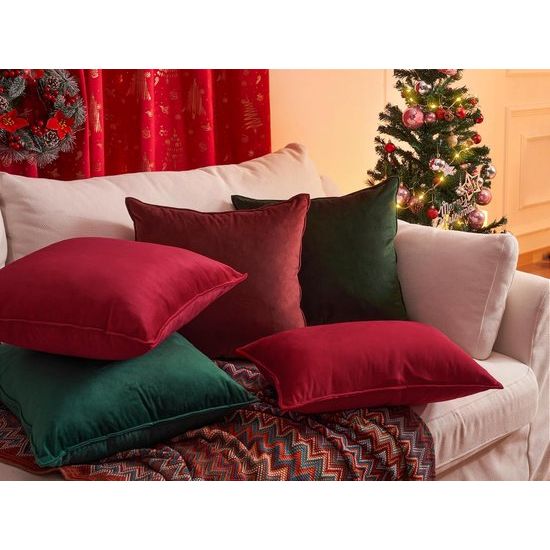 Kerstkussensloop, 30 x 50 cm, groen en rood, set van 4 fluwelen kussenslopen, kussenovertrek, sierkussen, sofakussen, decoratie voor bank, slaapkamer, woonkamer, cadeau, pluizig