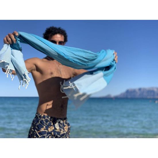 XXL 2X Fouta strandhanddoek handdoek saunahanddoek badhanddoek hamamdoek yoga deken pestemal in aqua & pastelgrijze kleuren als cadeauset extra groot, 100 x 200 cm