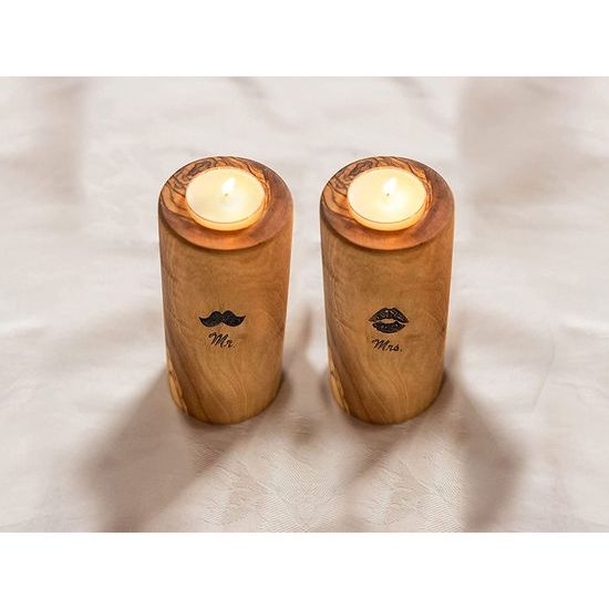 Hoogwaardige rustieke kaarsenhouder van exclusief olijfhout set van 3 - kerstdecoratie - Valentijnsdag kandelaar hout - theelichthouder - woondecoratie