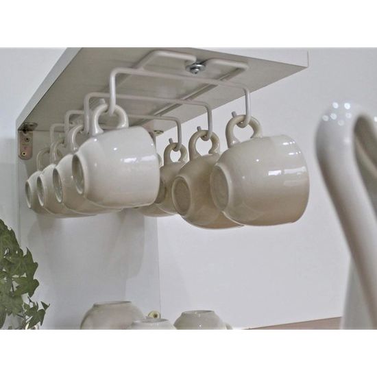 Haken voor kopjes bekerhouder kastopbergruimte voor 8 kopjes metalen haken om onder kasthouder op te hangen witte hanger haakstrip onder kast