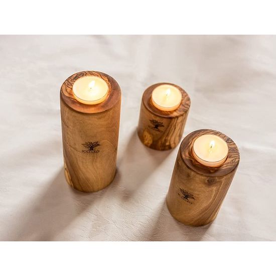 Hoogwaardige rustieke kandelaars van exclusief olijfhout set van 3 kerstdecoratie Valentijnsdag kandelaar hout theelichthouder woondecoratie