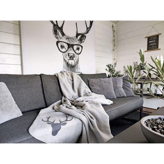 Knuffeldeken, 150 x 200 cm, omkeerbare deken, katoenmix, hert, lichtgrijs
