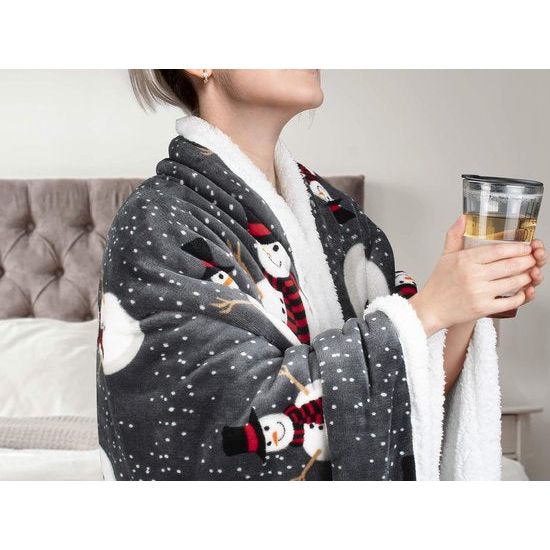Sherpa Deken met kerstworp, superzachte pluizige Sherpa Throw tv-deken, decoratieve deken voor bed, bank, vakantie, decoratie, 130 x 150 cm, sneeuwpoppatroon