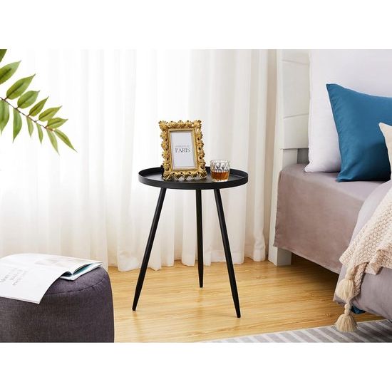 Bijzettafel van metaal, rond, diameter 41 cm, hoogte 49 cm, woonkamertafel met beschermende rand, Scandinavische stijl, dessert, banktafel voor woonkamer, slaapkamer, zwart/zwart
