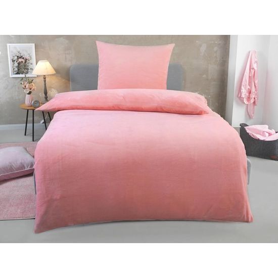 Winter omkeerbaar pluche beddengoed, 135 x 200 cm, Nicky-Teddy Cashmere Touch Coral Fleece dekbedovertrek + kussensloop 80 x 80 cm, kleur: roze