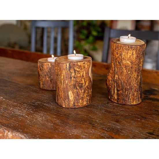 Hoogwaardige rustieke kandelaar van exclusief olijfhout set van 3 kerstdecoratie kandelaar hout theelichthouder woondecoratie