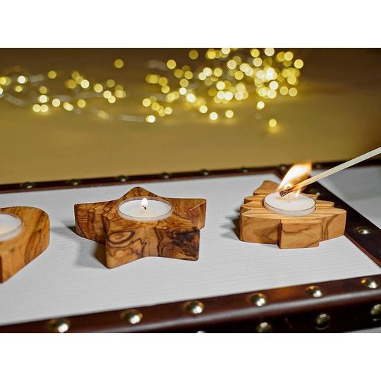 Hoogwaardige rustieke kandelaars van exclusief olijfhout set van 3 - handgemaakt - Valentijnsdag kandelaar hout - theelichthouder - tafelversiering - woondecoratie