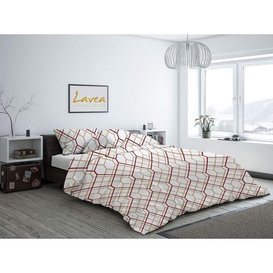 Beddengoedset - 135 x 200 cm + 80 x 80 cm Kleur: crème/rood 100% katoen, hoge kwaliteit met ritssluiting