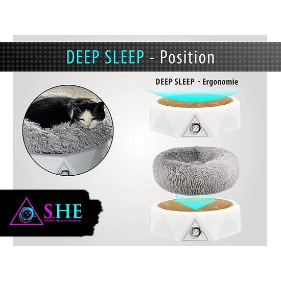 S.HE Kattenmeubel, modern 2-in-1 multifunctioneel kattenbed + krabplank [ om te slapen, krabben en te spelen] Kattenbank bestaande uit krabmeubels + donutkussen, kleur wit