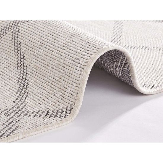 Tapijt voor binnen en buiten, 80 x 250 cm, omkeerbaar tapijt, weerbestendig, modern, geometrisch patroon, loper voor balkon, terras, tuin, serre, woonkamertapijt, waterdicht, in grijs crème