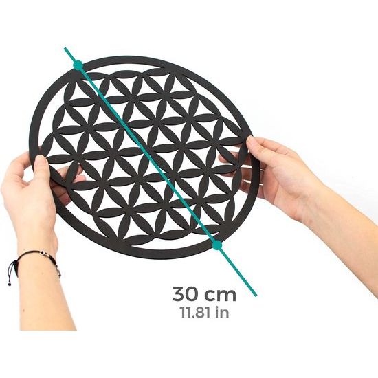 Levensbloem wanddecoratie. Mandala bloem des levens wanddecoratie vintage decoratie muurschildering bloem des levens decoratie gemaakt van houten muur esoterische geschenken zen meditatie niet-metaal (bloem des levens, zwart)