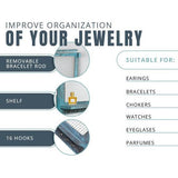 Boho-Chic Organizer voor sieraden, wandrek met afneembare armbandstang, met 16 haken, perfecte opslag voor oorringen, halskettingen en armbanden, sieradendisplay