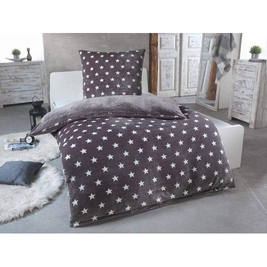 Warm Winter Püsch Star omkeerbaar beddengoed Nicky-Teddy 'Cashmere Touch' Coral Fleece in vele kleuren en maten, kleur: grijs, maat: 155 x 220 cm.