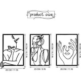 3 stuks zwarte wanddecoratie van metaal, minimalistische wanddecoratie kunst, moderne abstracte vrouwelijke lichaamsdecoratie voor slaapkamer, woonkamer, badkamer, balkon, galerij