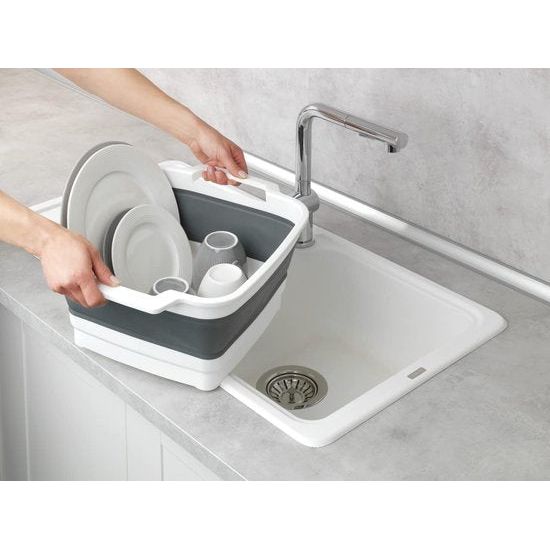 Foldable afwasbak met integrated aftapplug en handgrepen voor easy transport, space-saving opslag, 8 liter, (B x H x D) 39 x 18 x 32,5, grijs/wit.