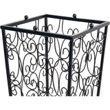 Grote zwarte metalen paraplubak, wandelstok, thuiskantoor, hal, opbergruimte, met 4 haken aan de bovenkant en een bodem die regenwater lekt, 56 x 25 x 25 cm