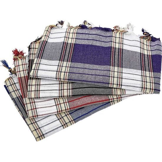 Carenesse Hamamdoek Classic 4-delige set 80 x 170 cm I Hamamhanddoeken 100% katoen I 4x absorberende sneldrogende pestemal rood/blauw/zwart/paars geruit I Hamam strandhanddoek/saunahanddoek