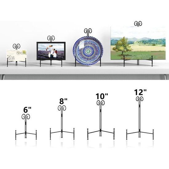 10 inch platenstandaard voor presentatie, zwart metalen framehouder voor foto's en decoratieve platen, opvouwbare schildersezel-displaystandaard voor borden, boeken en kunst (pak van 2)