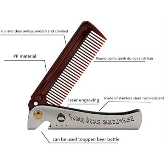 Opvouwbare herenkam, haar- en baardkam, zakbaardkam met flesopener, multifunctionele zakkam, thuis, salon, baardstylingkam