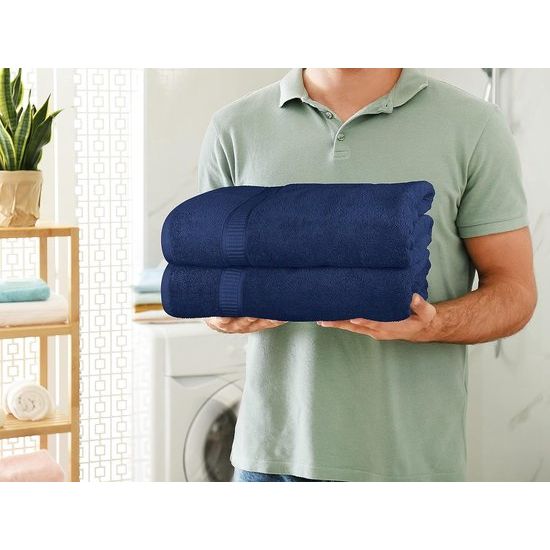 Badhanddoek groot van katoen, set van 2 - douchehanddoeken, handdoeken groot 90 x 180 cm (marineblauw)