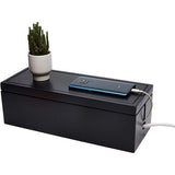 Houten kabelbeheerdoos Verlengsnoer Stekkerdoos Overspanningsbeveiliging Kabelbeheer Concealer Organizer Cover voor Bureau Thuiskantoor Keuken (zwart)