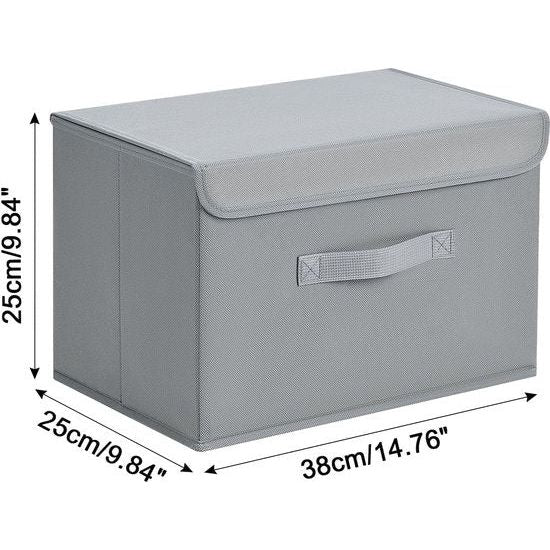 Pack of 4 Storage Boxes with Lid, Foldable Storage Box with Handle, Fabric Storage Baskets, Wardrobe Organiser, Folding Box for Clothes, Books, Light Grey