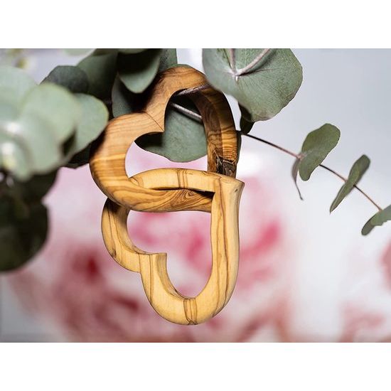 XXL verbonden harten van exclusief olijfhout, huwelijkscadeau voor bruidspaar - tafeldecoratie - houtdecoratie - bruiloftsdecoratie - verjaardagscadeau voor vriendin Ø diameter ca. 10 cm