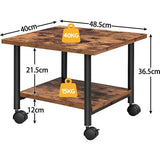 Printertafel, Printerwagen met afsluitbare wielen, printerstandaard, rollbar met 2 niveaus, printerhouder, industrieel ontwerp, rolcontainer, voor kantoor, fax, donkerbruin en zwart