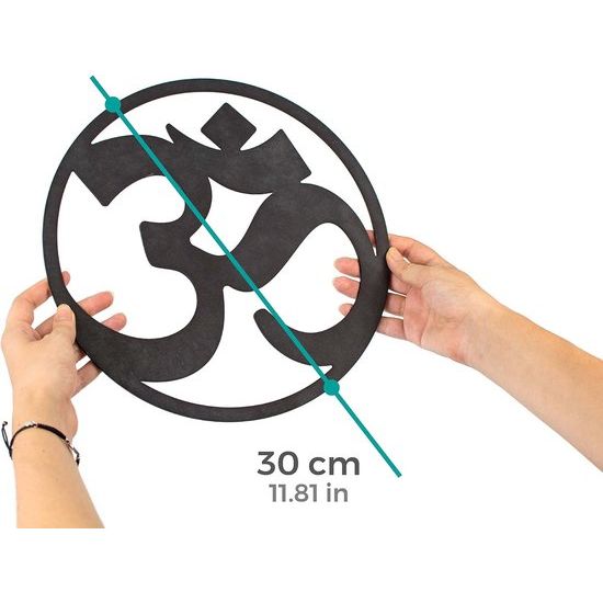 Ohm-teken Spirituele decoratie van hout. Mandala wandfoto gemaakt van vintage hout, meditatie accessoires uit India. Indiase Om-teken symbolen decoratie, Boeddha wanddecoratie, esoterische decoratie (Ohm, zwart).