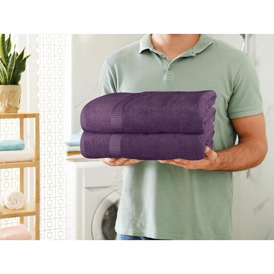 2-delige badhanddoeken, groot, van katoen, met hanger, saunahanddoeken, grote badhanddoeken, handdoeken 90 x 180 cm (pruim)