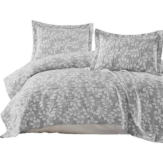 Sprei 240 x 250 cm en 2 kussenslopen 50 x 70 cm, sprei, sprei, jacquard-geweven woondeken, zacht en modern, grijs