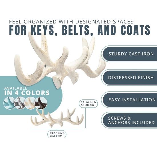 Gietijzeren geweihaak Vintage antieke metalen afwerking Beugel Beugel met haak | Geleverd met schroeven en pluggen