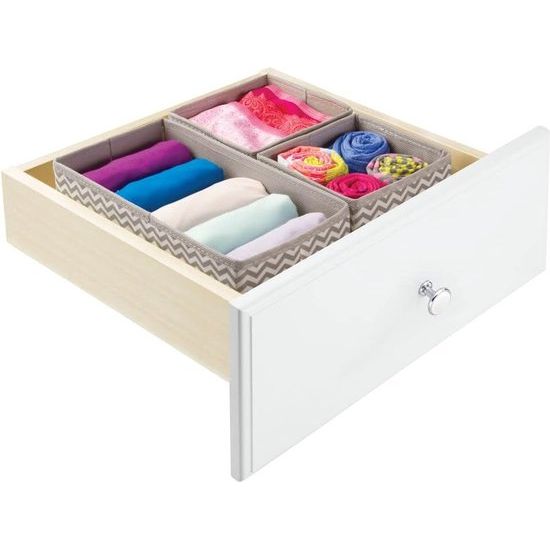 Opbergdoos, ademende stoffen box voor sokken, ondergoed, leggings etc., veelzijdige organizer met lades voor slaap- en kinderkamers, taupe/natuurlijk wit, 6er-Set