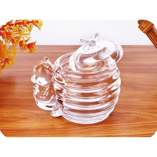 Glass Honey Jar 200ml with Lid for Bee Decoration and Little Bear Decorative Handle for Home Kitchen and Decoration Transparent Honey Pot