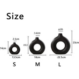 Vaas voor pampasgras, keramische vaas, mat zwart, decoratie, moderne droogbloemen, bloemenvaas, donutvaas, hol design, voor tafeldecoratie thuis, kantoor, decoratie, L+M