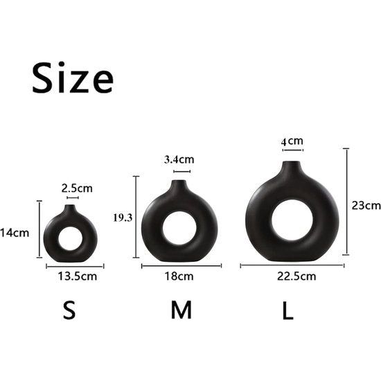 Vaas voor pampasgras, keramische vaas, mat zwart, decoratie, moderne droogbloemen, bloemenvaas, donutvaas, hol design, voor tafeldecoratie thuis, kantoor, decoratie, L+M