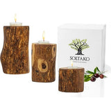 Hoogwaardige rustieke kandelaar van exclusief olijfhout set van 3 kerstdecoratie kandelaar hout theelichthouder woondecoratie