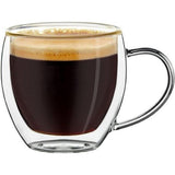 Espressoglas, dubbelwandig, met handvat, thermisch glas, met zweefeffect, 6 x 100 ml