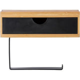 Bambusa Toilet Roll Holder with Practical Shelf Made of High-Quality Bamboo, Drawer for Wet Wipes, Holder for Wall Mounting, Includes Mounting Material, 18.5 x 14 x 10.5 cm, Natural/Black